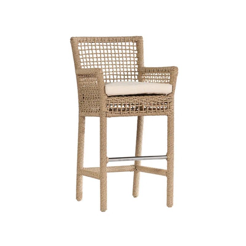 Natural Hyacinth Rope Outdoor Counter Stool with Cushion