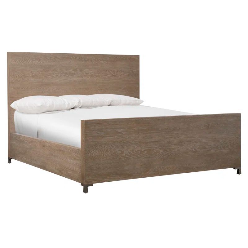 California King Brown Wood Panel Bed with Metal Feet