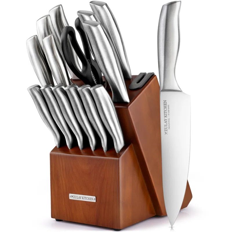 Zulay Kitchen Zulay Kitchen Premium 15-Piece Knife Set with Natural Wood Block and Built-in Sharpener