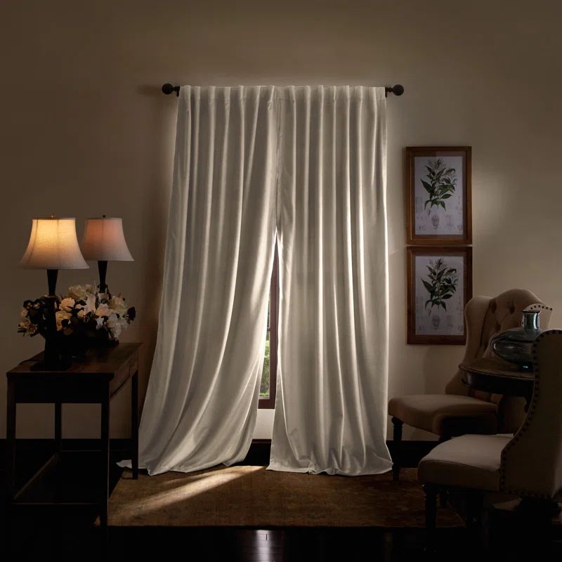 Lucca Beige Velvet Blackout Rod Pocket Curtain Panels, 50" x 95"