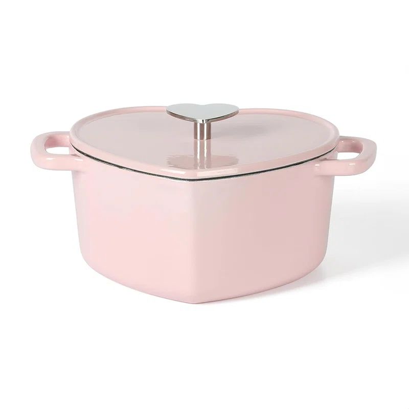 Pink Heart-Shaped 2-Quart Enameled Cast Iron Dutch Oven