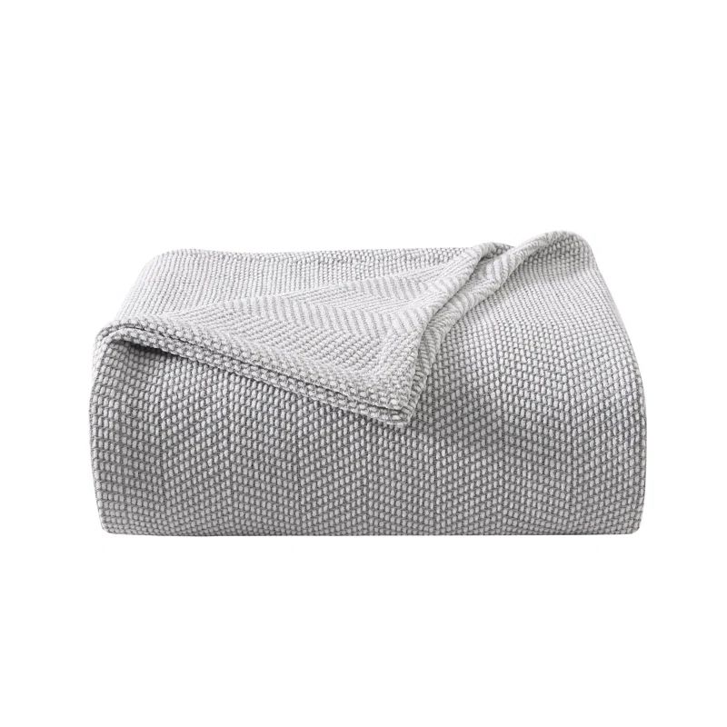 Classic Modern Cotton Twin Blanket with Herringbone Weave