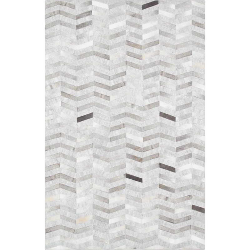Galaxy Silver Geometric Handmade Cowhide & Silk 9' x 12' Rug
