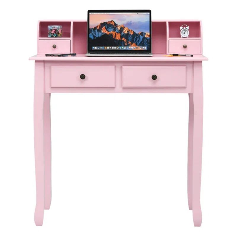 Pink MDF Writing Desk with Drawer and Filing Cabinet