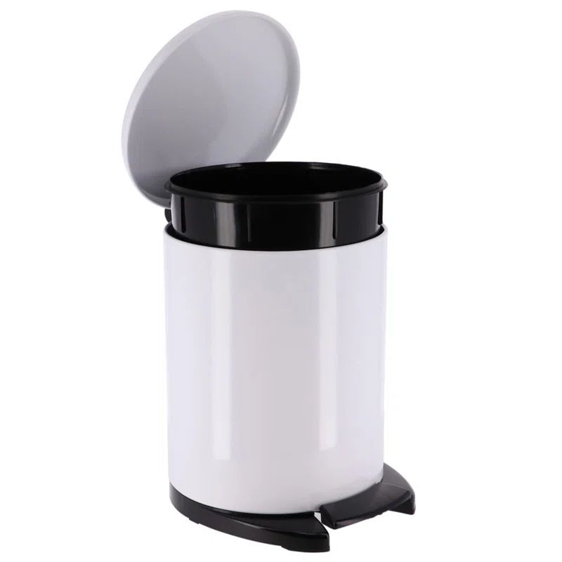 White Stainless Steel Soft Close Round Pedal Trash Can