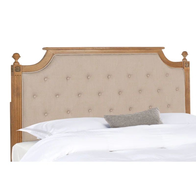 Beige Tufted Linen Upholstered Full Headboard