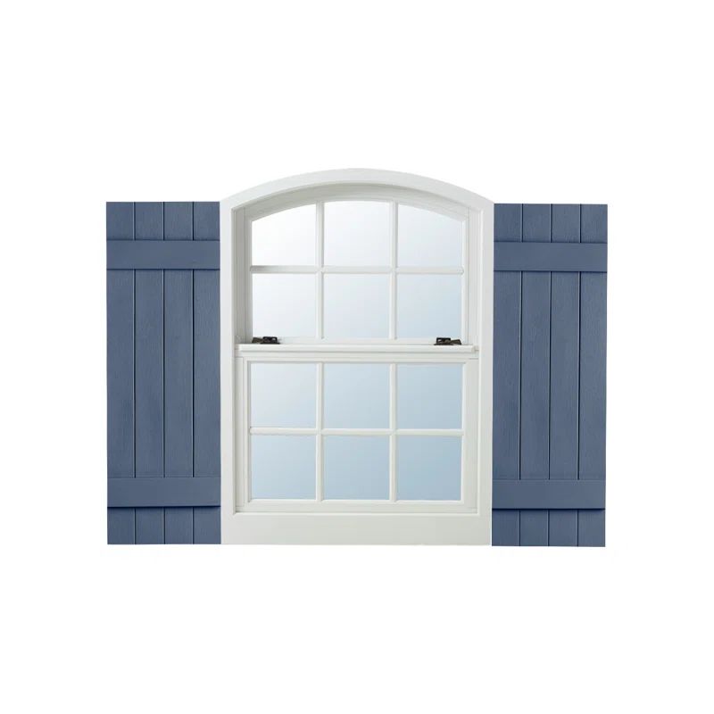 Blue Vinyl Board and Batten End Batten Exterior Shutters, 14" x 31"
