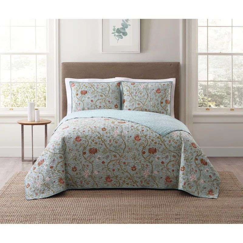 Blue Twin Reversible Cotton Quilt Set