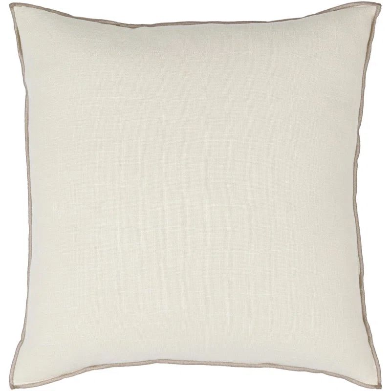 Beige Cotton Reversible Throw Pillow with Down Fill, 20" x 20"