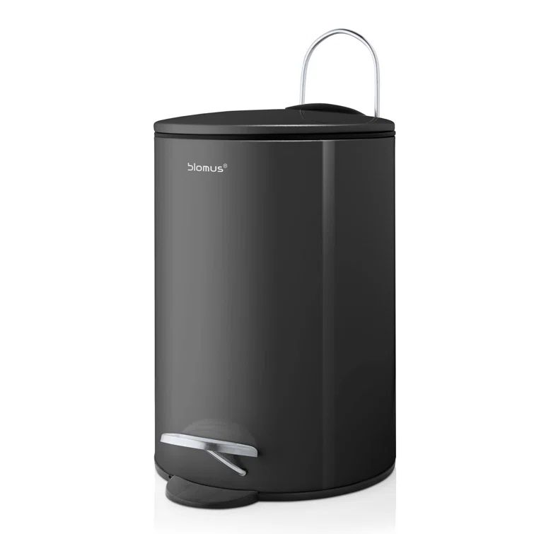 Anthracite Powder-Coated Steel Round Pedal Bin with Soft Close Lid