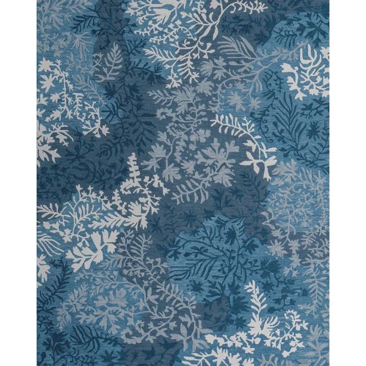 Hand-Tufted Blue Floral Wool 8' x 10' Area Rug