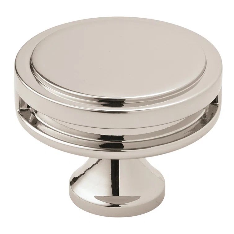 Polished Nickel Round Modern Cabinet Knob with Mounting Hardware