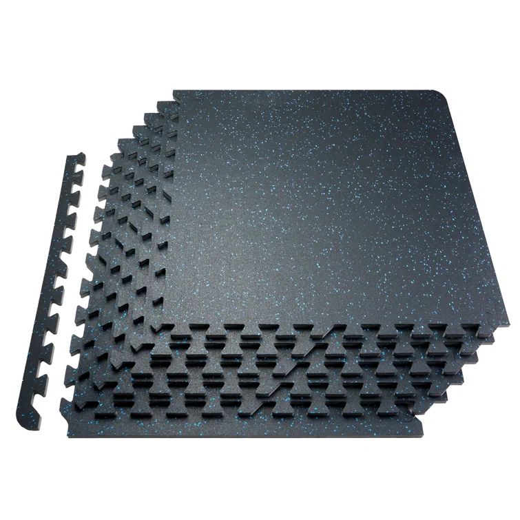 Black and Blue 24" x 24" Rubber Top EVA Foam Gym Floor Mats