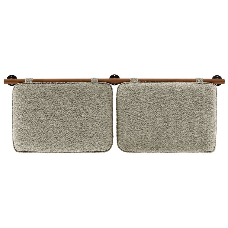 Anela Oatmeal Chenille Upholstered Floating King Headboard with Walnut Wood Bar