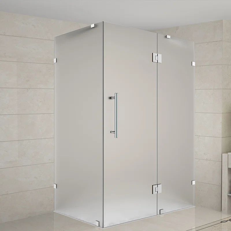 Avalux 33" Frosted Glass Frameless Stainless Steel Shower Enclosure