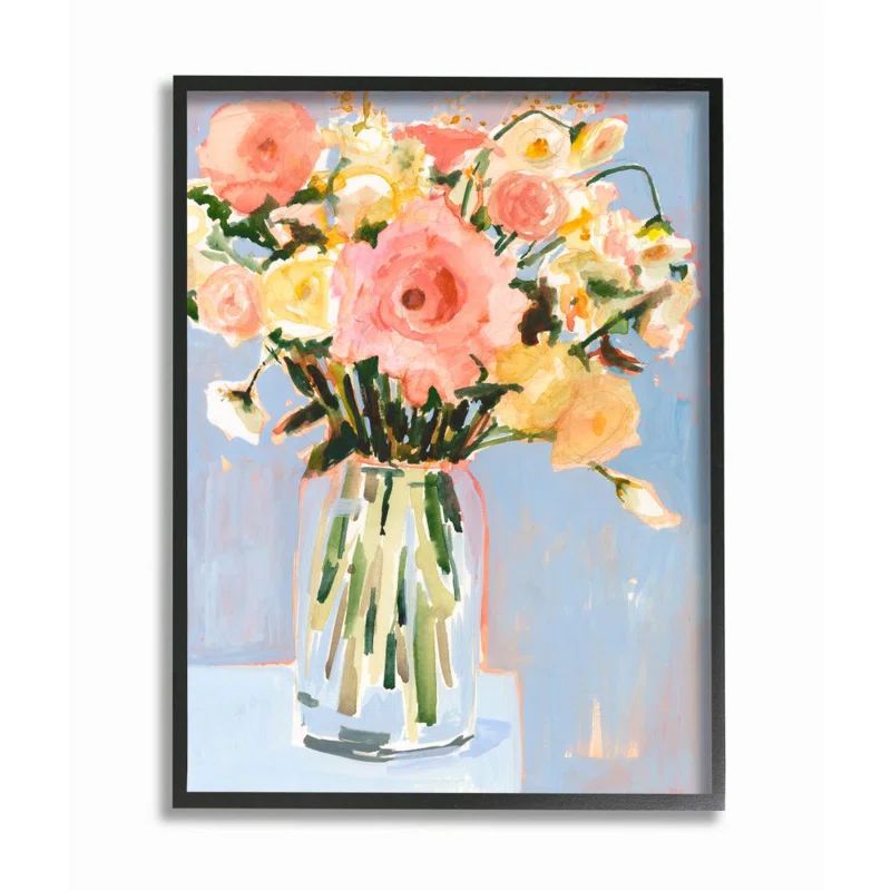 Chic Floral Bouquet Pastel Spring Flowers Canvas Print in Black Frame