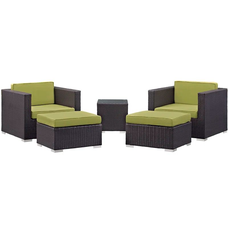 Espresso Beige 5-Piece Outdoor Patio Sectional Set with Rattan and Aluminum