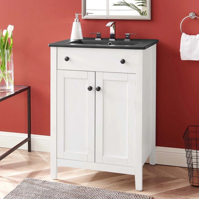 Nantucket White and Black Wood Bathroom Vanity with Ceramic Sink
