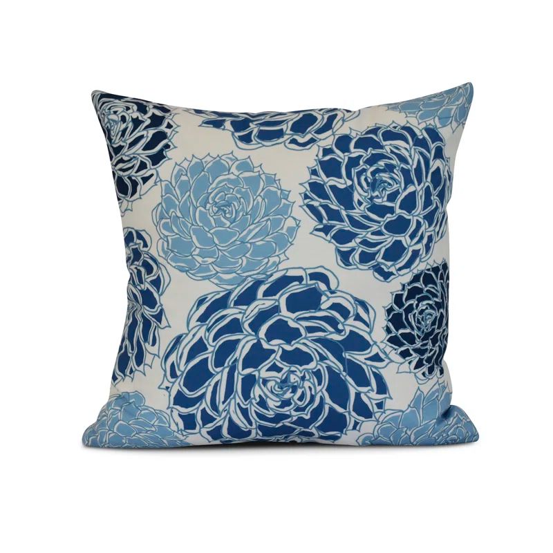 Blue Floral Print Square Outdoor Pillow