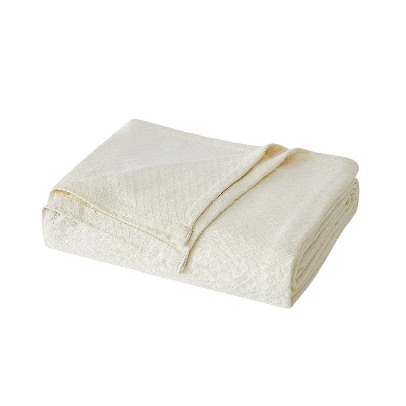 Ivory Cotton King Blanket with Woven Texture