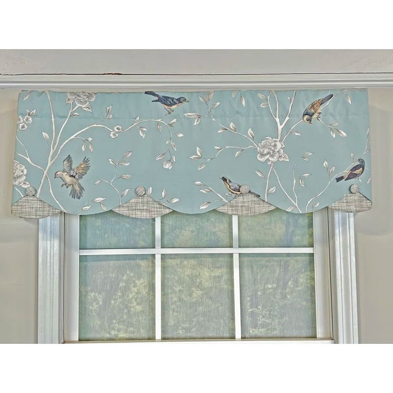 Hazel Blue Cotton Scalloped 50'' Rod Pocket Window Valance