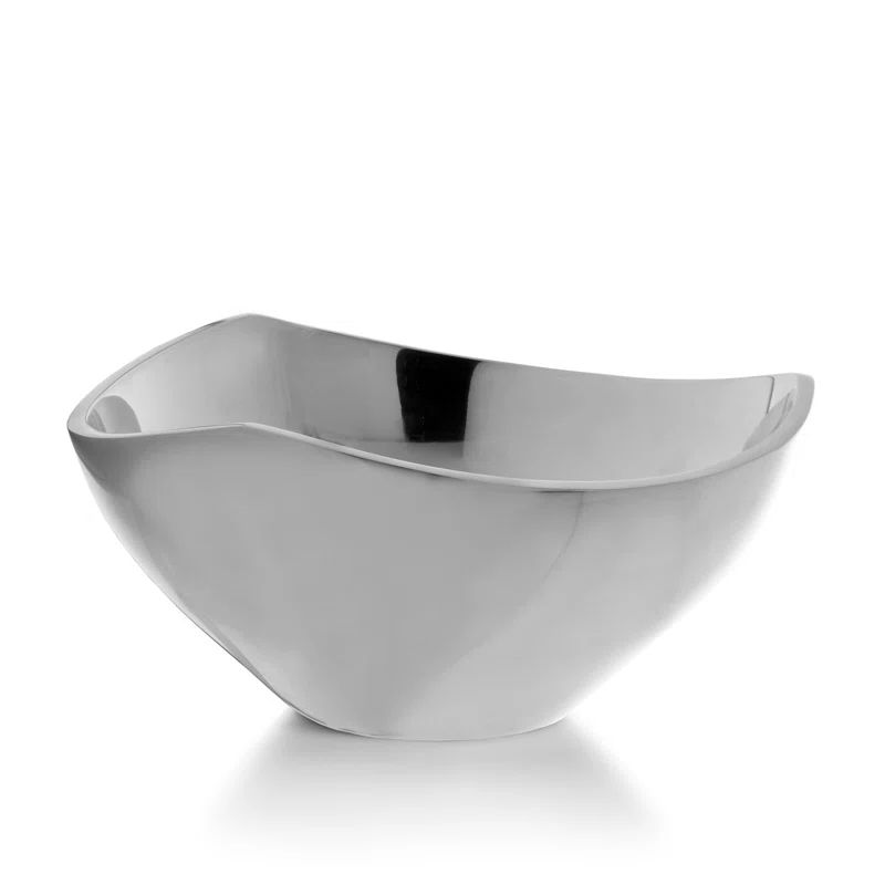 Silver Mid-Century Modern Metal Serving Bowl, 3 Quarts