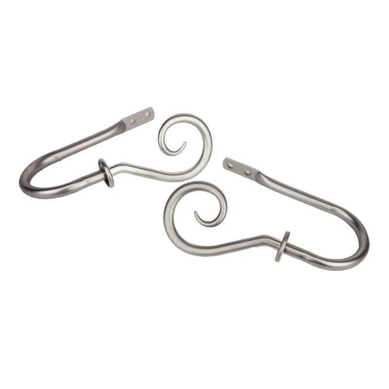 Satin Nickel Metal Curl Hook Curtain Holdback Set