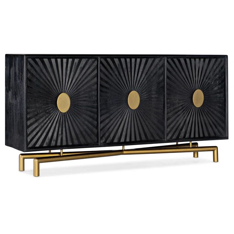 Black and Gold Mango Wood Media Console with Cabinet