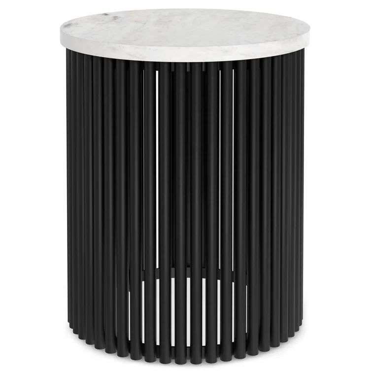 Demy 18'' White Marble and Black Metal Round Accent Table