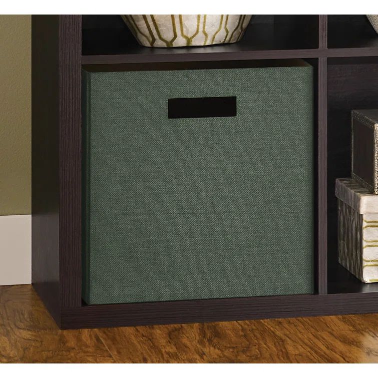 Green Fabric Cube Storage Bin with Handles