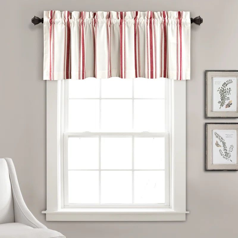 Red and White Striped Cotton Rod Pocket Window Valance
