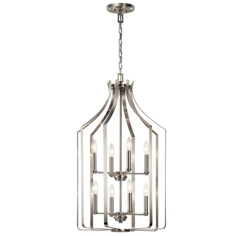 Brushed Nickel 8-Light Cage Chandelier with Bronze Finish