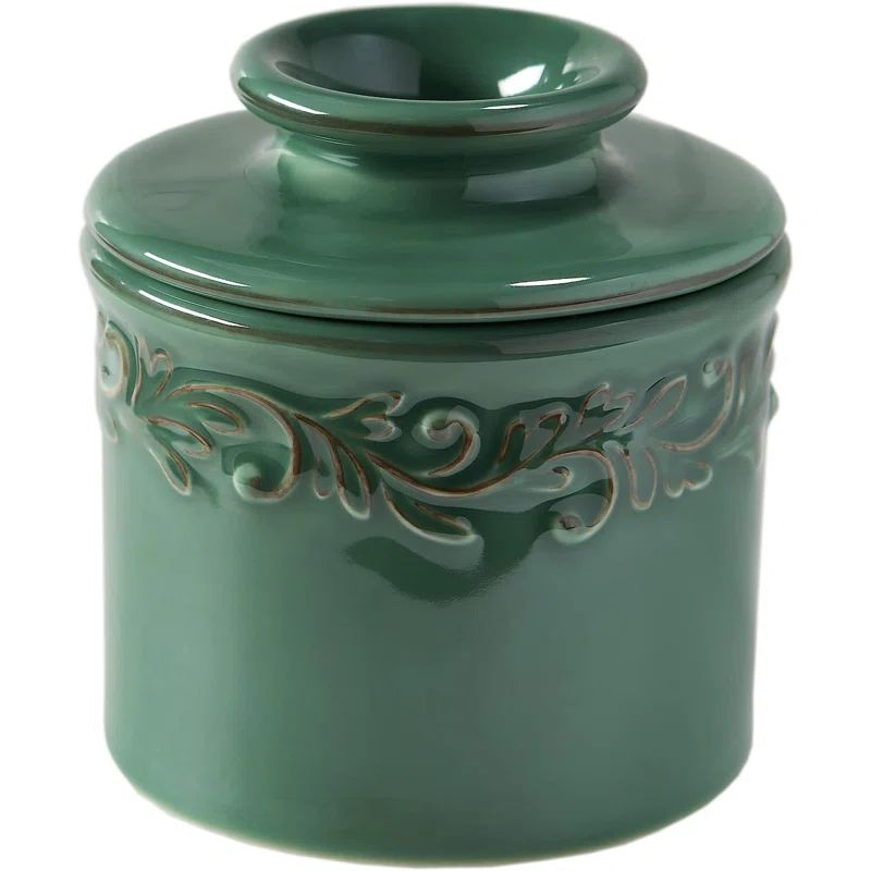 Emerald Green Ceramic Antique Butter Bell Crock