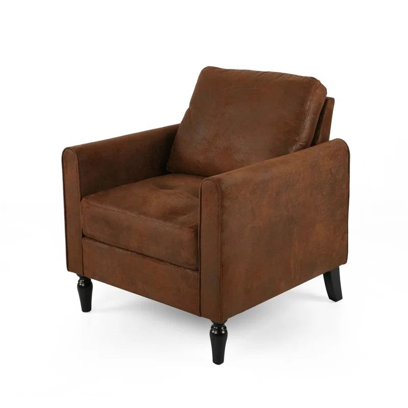 Brown Microfiber Barrel Accent Chair with Wooden Legs