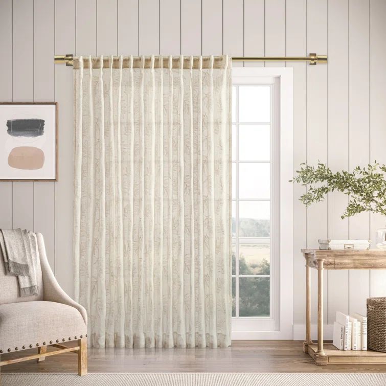 Oatmeal Semi-Sheer Pleated Polyester Window Panel with Rod Pocket