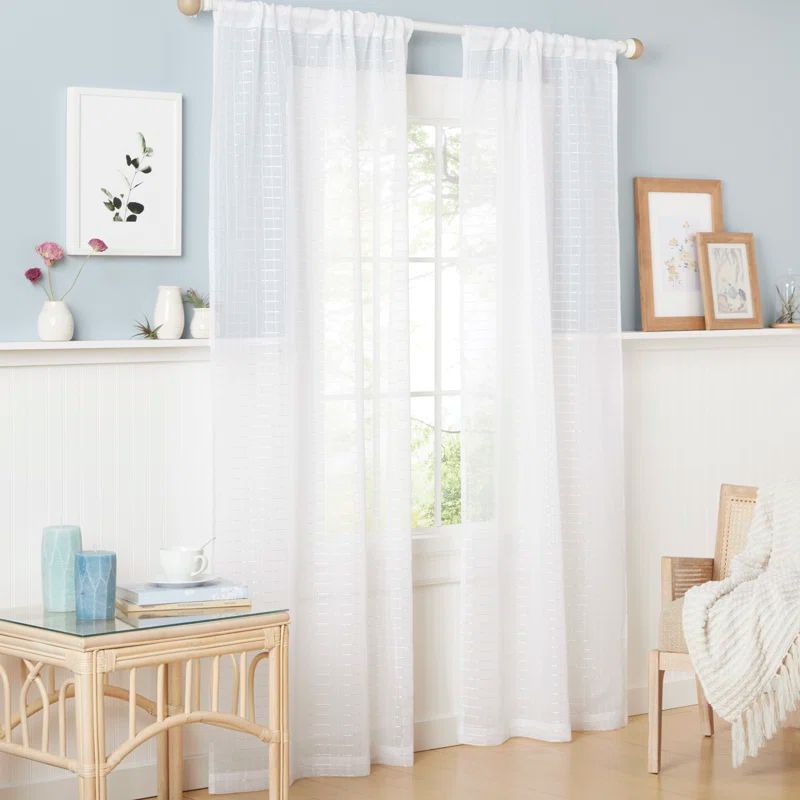 White Semi-Sheer Polyester Rod Pocket Curtain Panel Pair