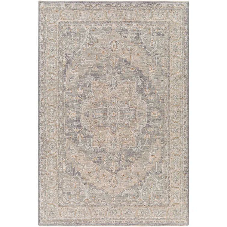 Gray Oriental Synthetic Stain-Resistant Rectangular Rug