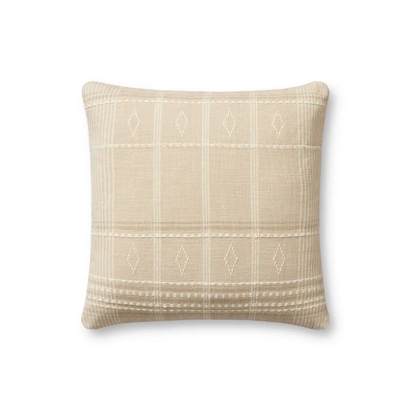 Beige and Ivory Cotton Square Pillow with Poly Insert