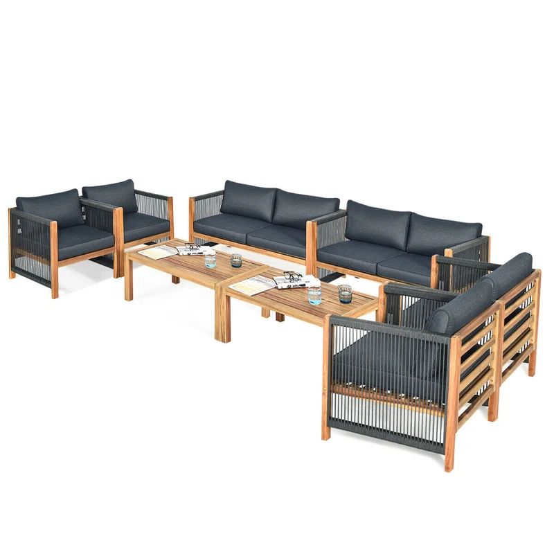 Gray and Teak Acacia Wood 4-Piece Outdoor Patio Furniture Set