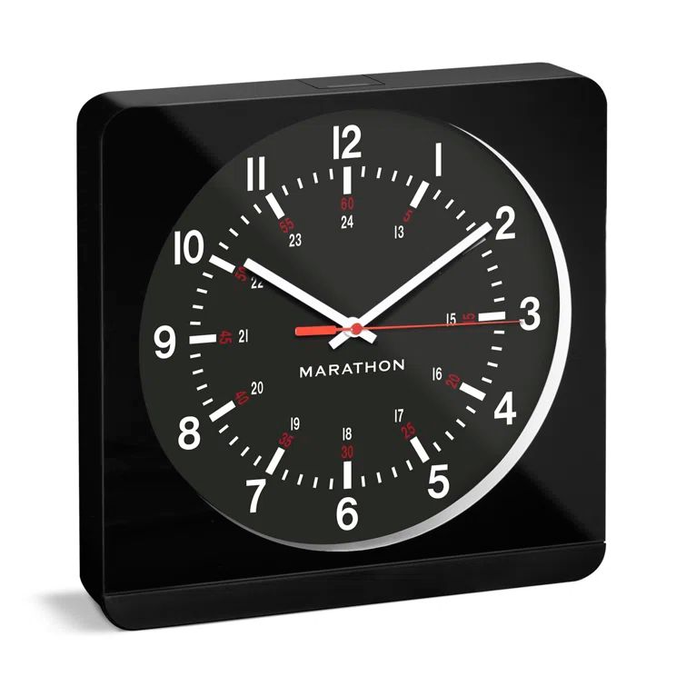 Marathon Black 12" Analog Wall Clock with Auto-Night Light