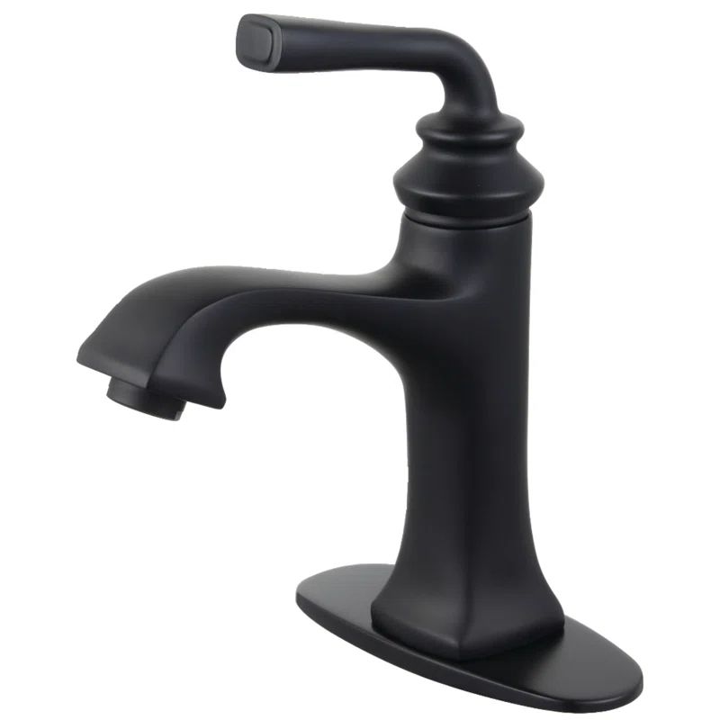 Matte Black Brass Single-Handle Bathroom Faucet with Deck Plate