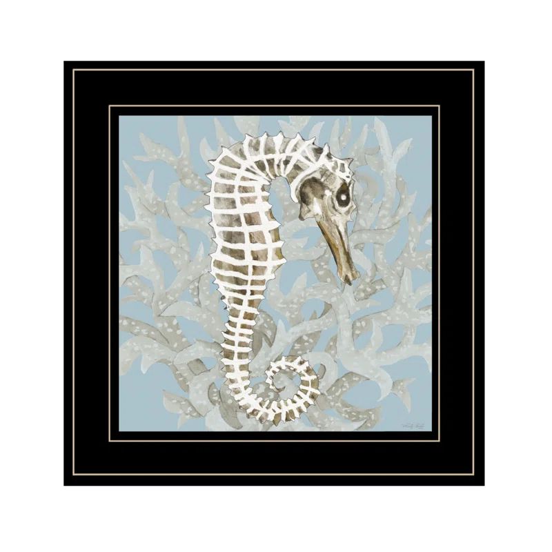 15" x 15" Black Framed Coral Seahorse Print on Canvas