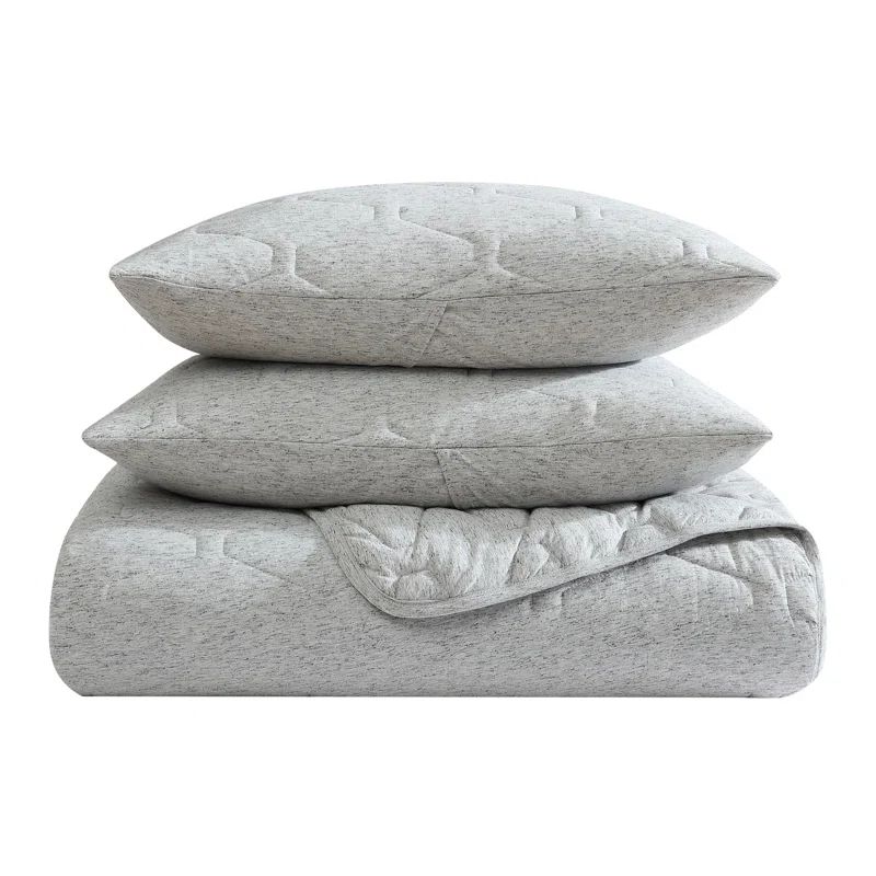 Gray Jersey Cotton Blend Full Quilt Set