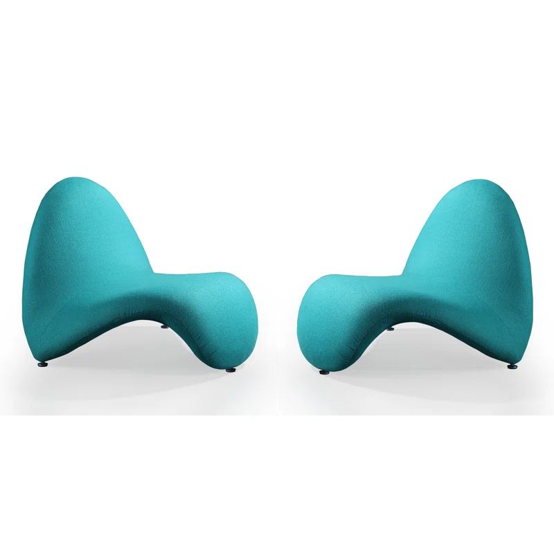 Teal Wool Sculptural Geometric Accent Chair Set