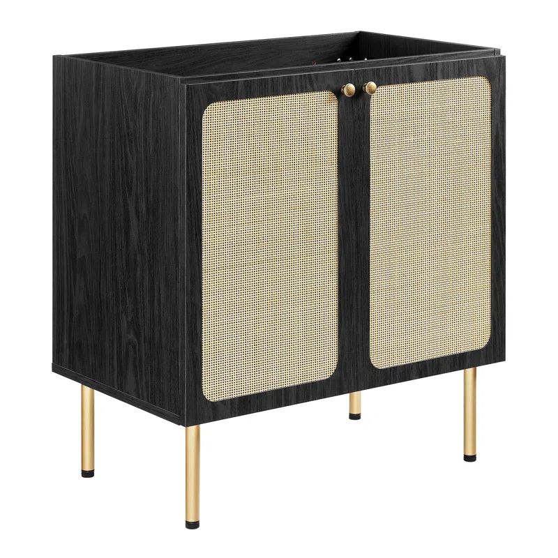 Chaucer Black Wood and Rattan 30" Bathroom Vanity Cabinet
