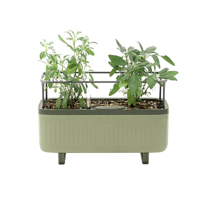 Sage Green Self-Watering Herb Planter Box with Trellis