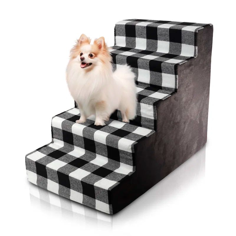Black and White Plaid High-Density Foam Pet Stairs