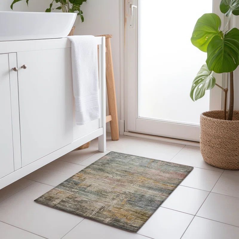 Sage Green Watercolor Washable Indoor/Outdoor Rug