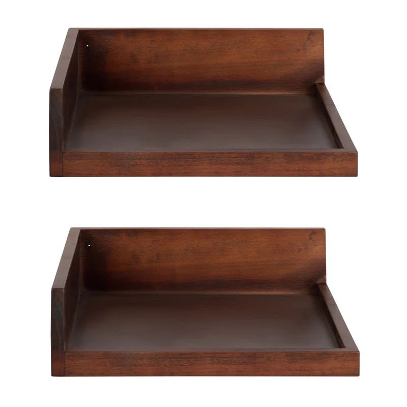 Walnut Brown Floating Corner Wood Wall Shelf Set