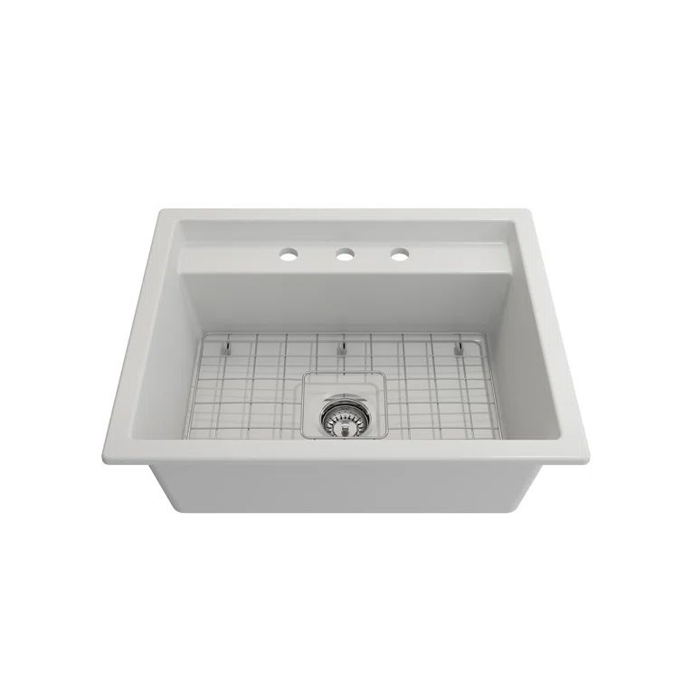 Matte White Fireclay Single Bowl Drop-in Kitchen Sink with Workstation